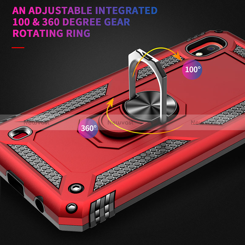 Silicone Matte Finish and Plastic Back Cover Case with Magnetic Finger Ring Stand QW3 for Samsung Galaxy A10