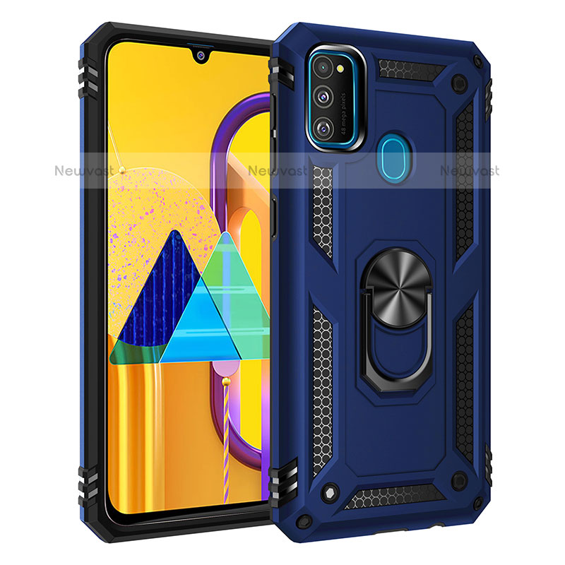 Silicone Matte Finish and Plastic Back Cover Case with Magnetic Finger Ring Stand QW3 for Samsung Galaxy M21