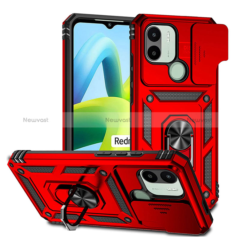 Silicone Matte Finish and Plastic Back Cover Case with Magnetic Finger Ring Stand QW3 for Xiaomi Redmi A1 Plus