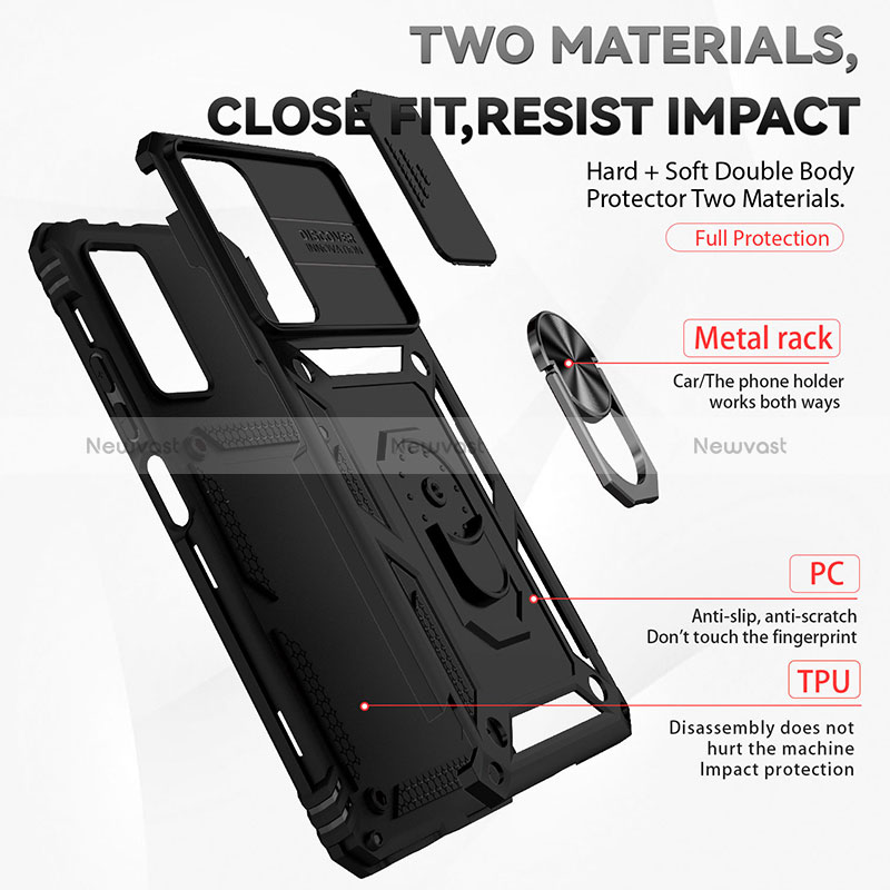 Silicone Matte Finish and Plastic Back Cover Case with Magnetic Finger Ring Stand QW3 for Xiaomi Redmi Note 11 Pro+ Plus 5G
