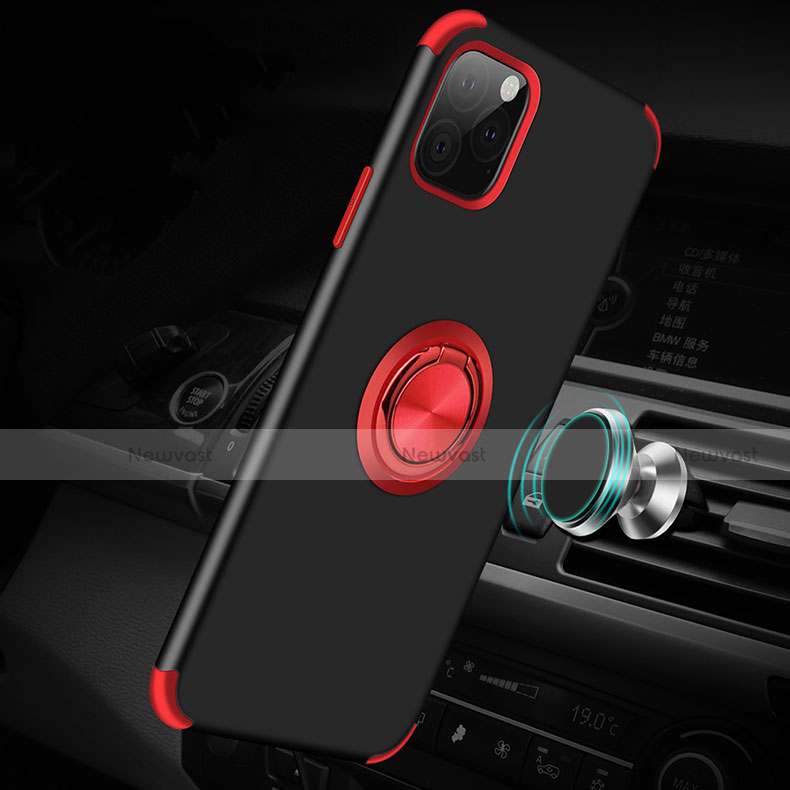 Silicone Matte Finish and Plastic Back Cover Case with Magnetic Finger Ring Stand R01 for Apple iPhone 11 Pro
