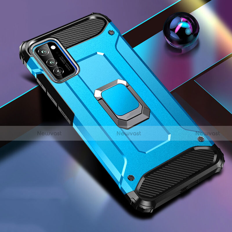 Silicone Matte Finish and Plastic Back Cover Case with Magnetic Finger Ring Stand R01 for Huawei Honor View 30 5G