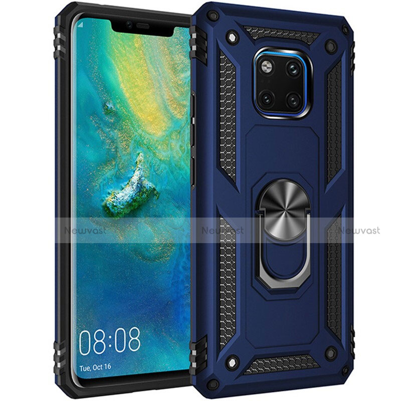 Silicone Matte Finish and Plastic Back Cover Case with Magnetic Finger Ring Stand R01 for Huawei Mate 20 Pro
