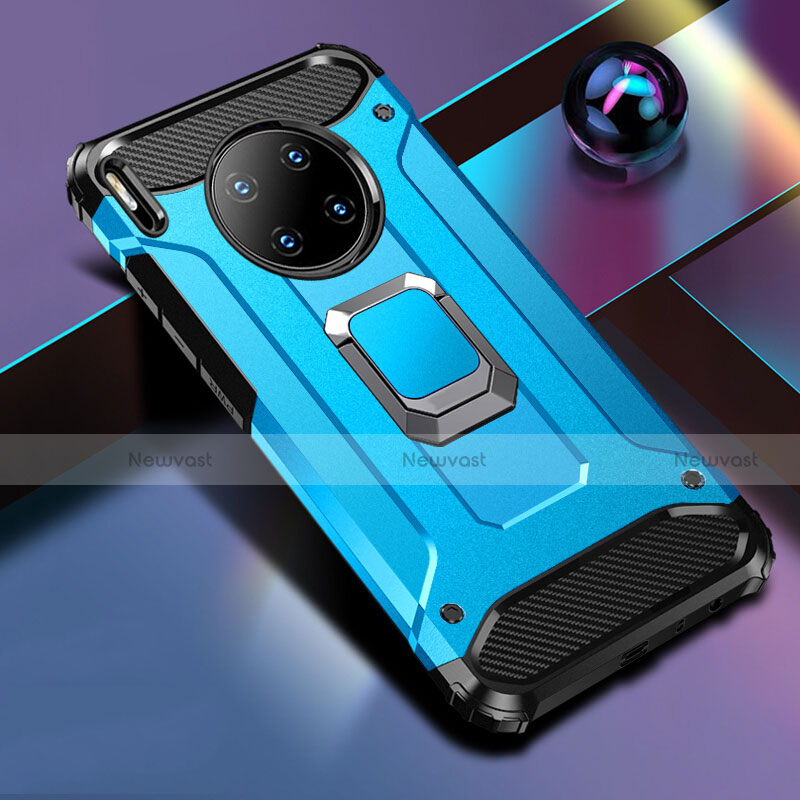 Silicone Matte Finish and Plastic Back Cover Case with Magnetic Finger Ring Stand R01 for Huawei Mate 30 Pro 5G