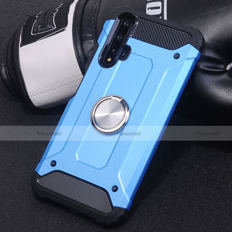 Silicone Matte Finish and Plastic Back Cover Case with Magnetic Finger Ring Stand R01 for Huawei Nova 5