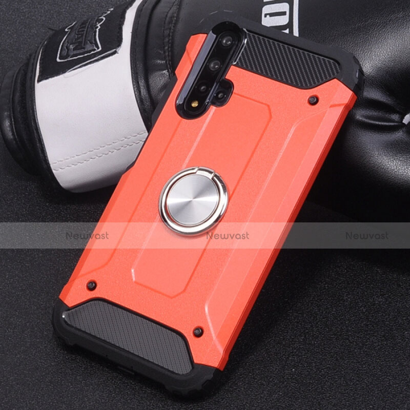 Silicone Matte Finish and Plastic Back Cover Case with Magnetic Finger Ring Stand R01 for Huawei Nova 5