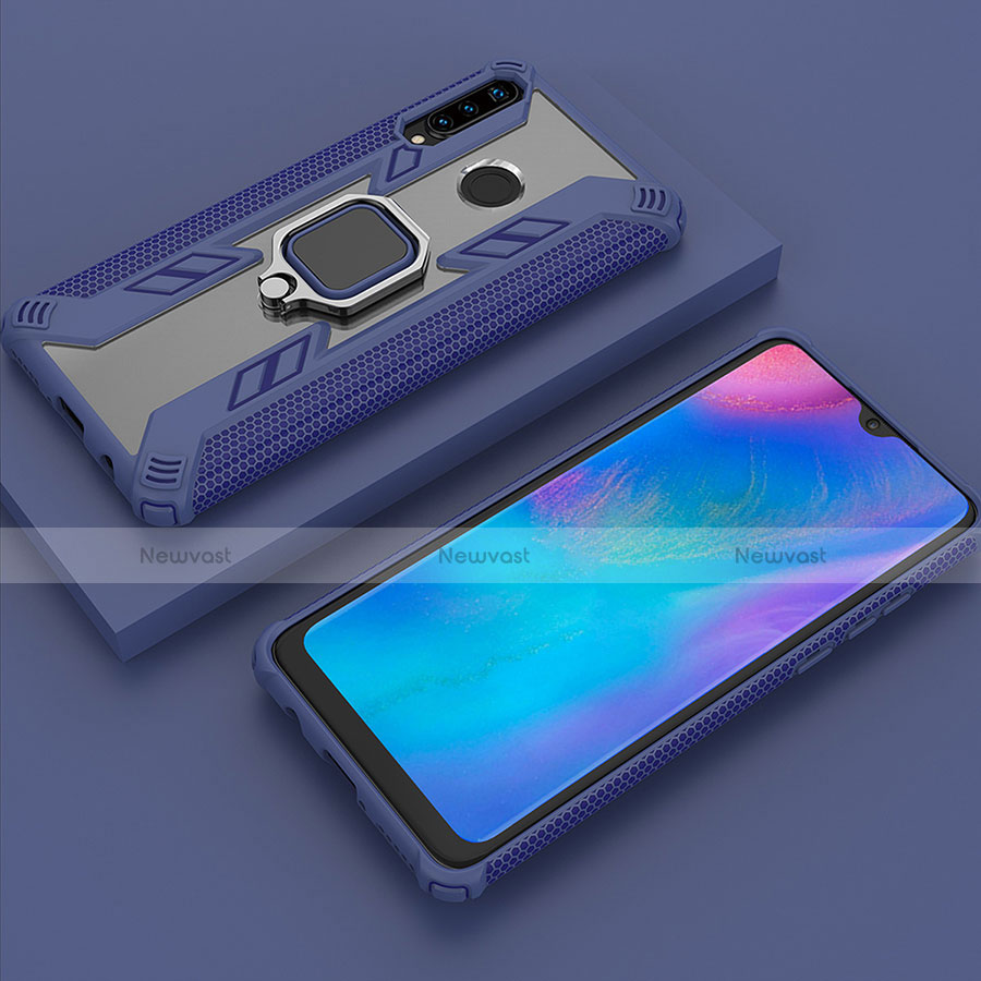 Silicone Matte Finish and Plastic Back Cover Case with Magnetic Finger Ring Stand R01 for Huawei P30 Lite