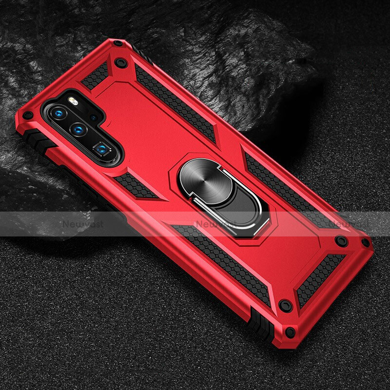 Silicone Matte Finish and Plastic Back Cover Case with Magnetic Finger Ring Stand R01 for Huawei P30 Pro
