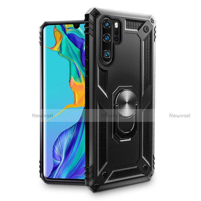 Silicone Matte Finish and Plastic Back Cover Case with Magnetic Finger Ring Stand R01 for Huawei P30 Pro New Edition