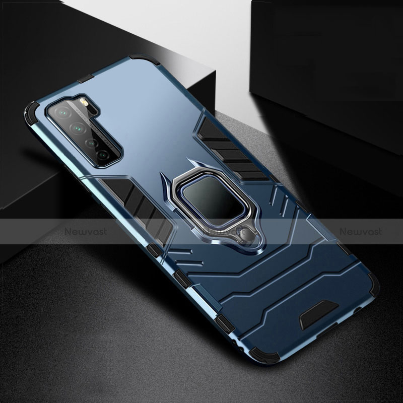 Silicone Matte Finish and Plastic Back Cover Case with Magnetic Finger Ring Stand R01 for Huawei P40 Lite 5G