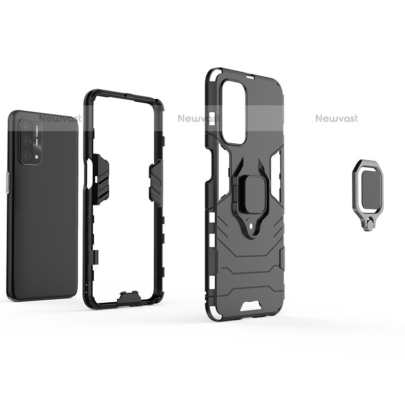 Silicone Matte Finish and Plastic Back Cover Case with Magnetic Finger Ring Stand R01 for OnePlus Nord N200 5G