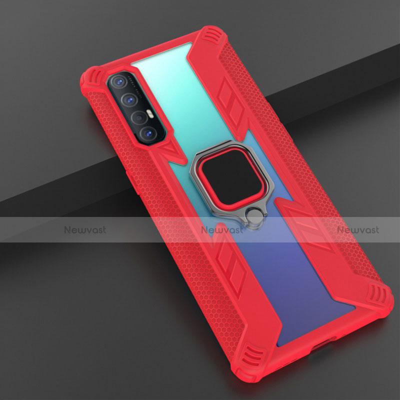 Silicone Matte Finish and Plastic Back Cover Case with Magnetic Finger Ring Stand R01 for Oppo Find X2 Neo
