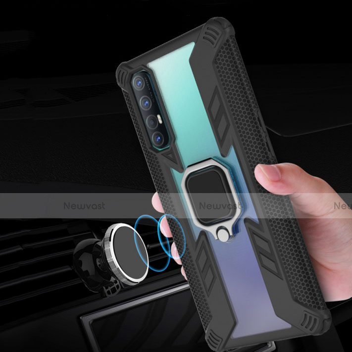 Silicone Matte Finish and Plastic Back Cover Case with Magnetic Finger Ring Stand R01 for Oppo Find X2 Neo
