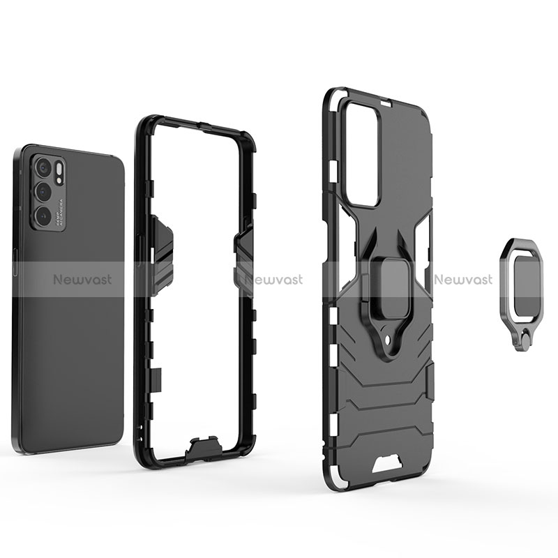 Silicone Matte Finish and Plastic Back Cover Case with Magnetic Finger Ring Stand R01 for Oppo Reno6 Pro 5G India