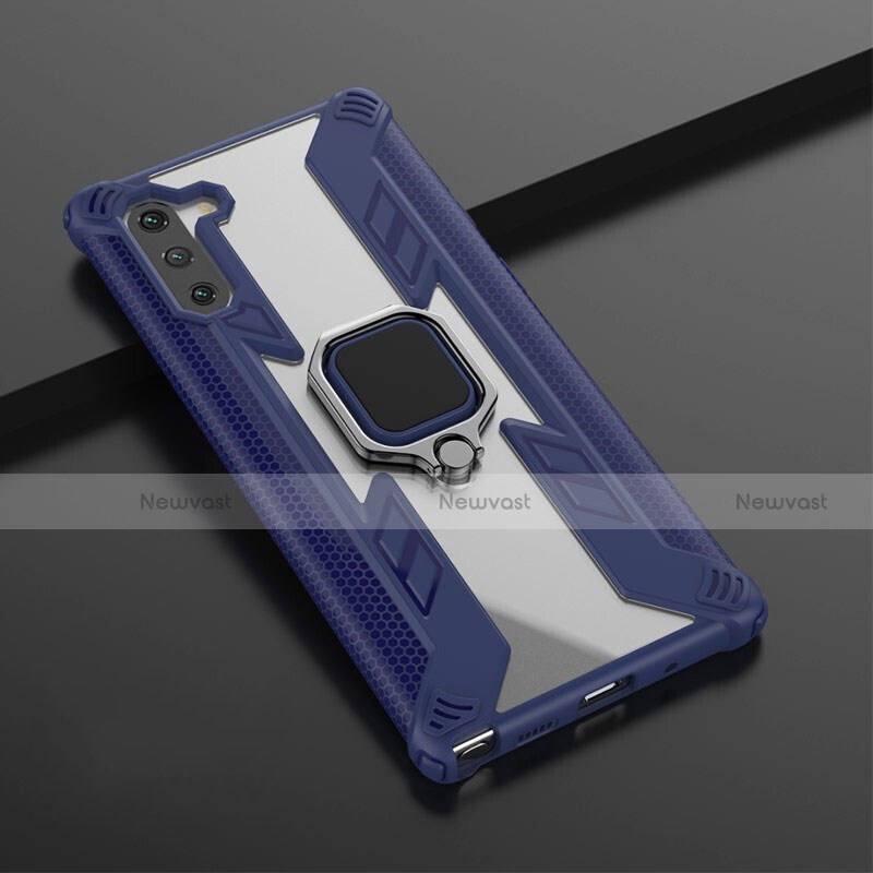 Silicone Matte Finish and Plastic Back Cover Case with Magnetic Finger Ring Stand R01 for Samsung Galaxy Note 10 5G