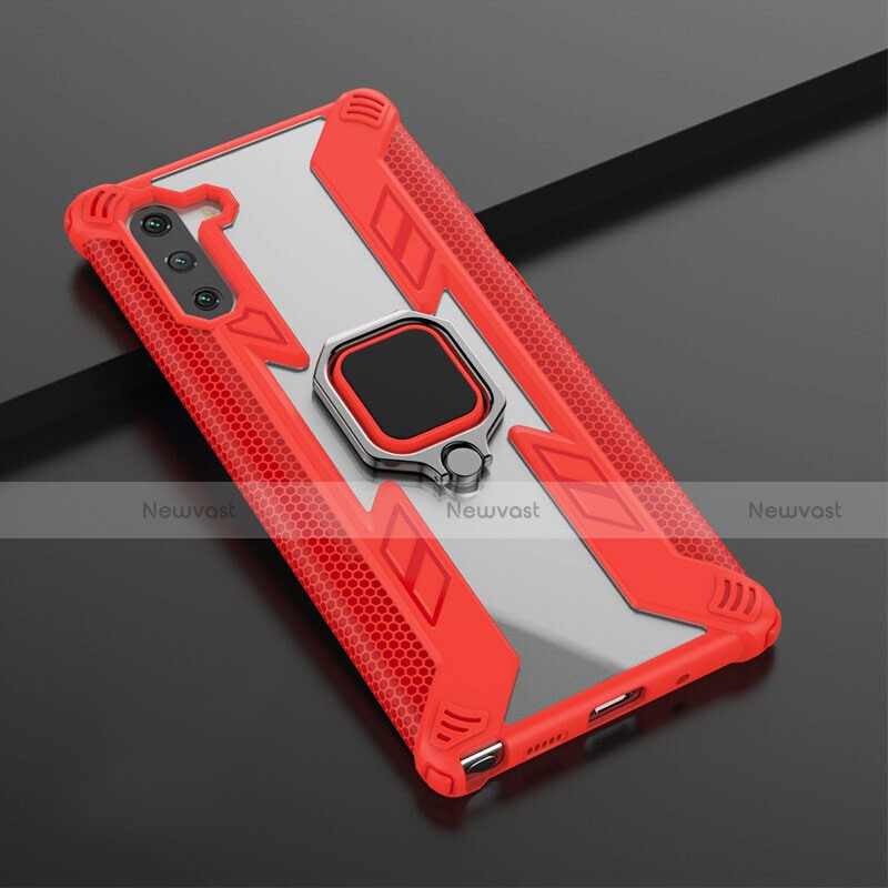 Silicone Matte Finish and Plastic Back Cover Case with Magnetic Finger Ring Stand R01 for Samsung Galaxy Note 10 5G