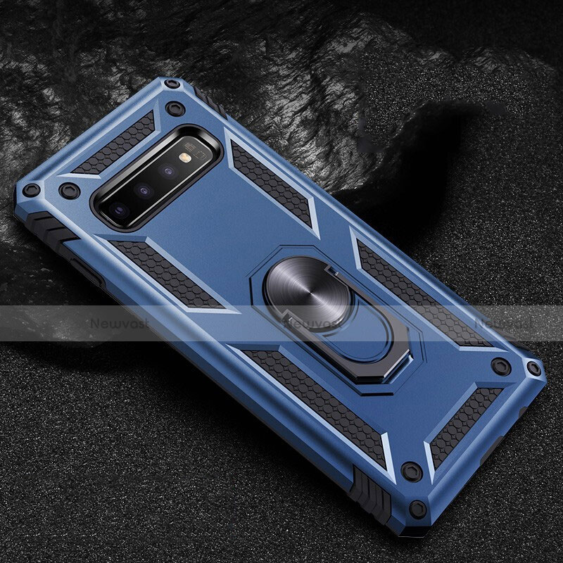Silicone Matte Finish and Plastic Back Cover Case with Magnetic Finger Ring Stand R01 for Samsung Galaxy S10