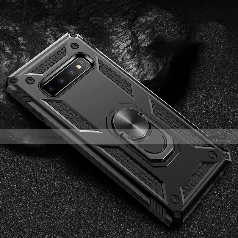 Silicone Matte Finish and Plastic Back Cover Case with Magnetic Finger Ring Stand R01 for Samsung Galaxy S10 5G