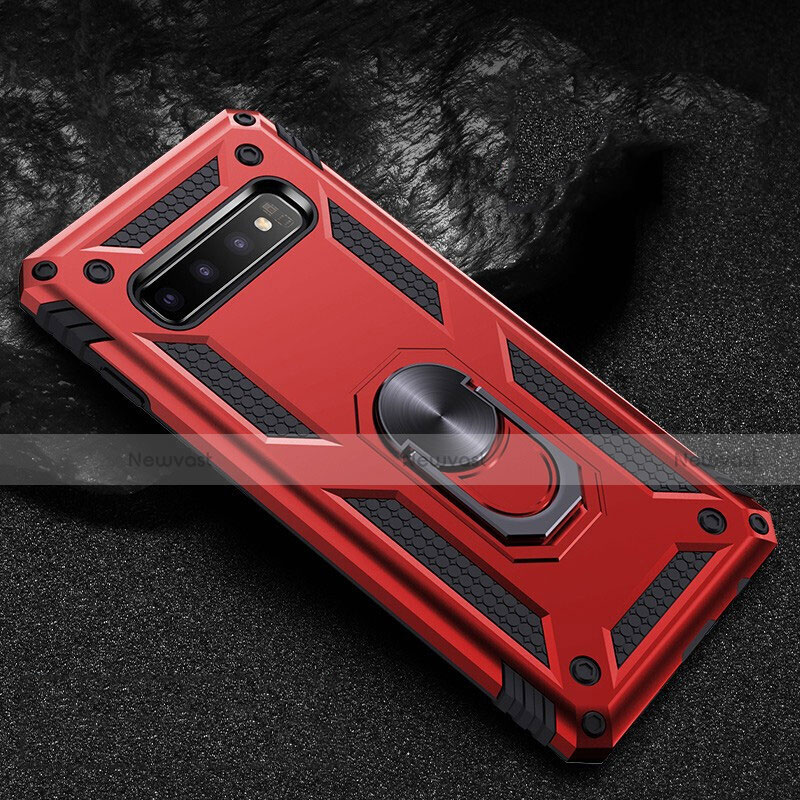 Silicone Matte Finish and Plastic Back Cover Case with Magnetic Finger Ring Stand R01 for Samsung Galaxy S10 5G Red