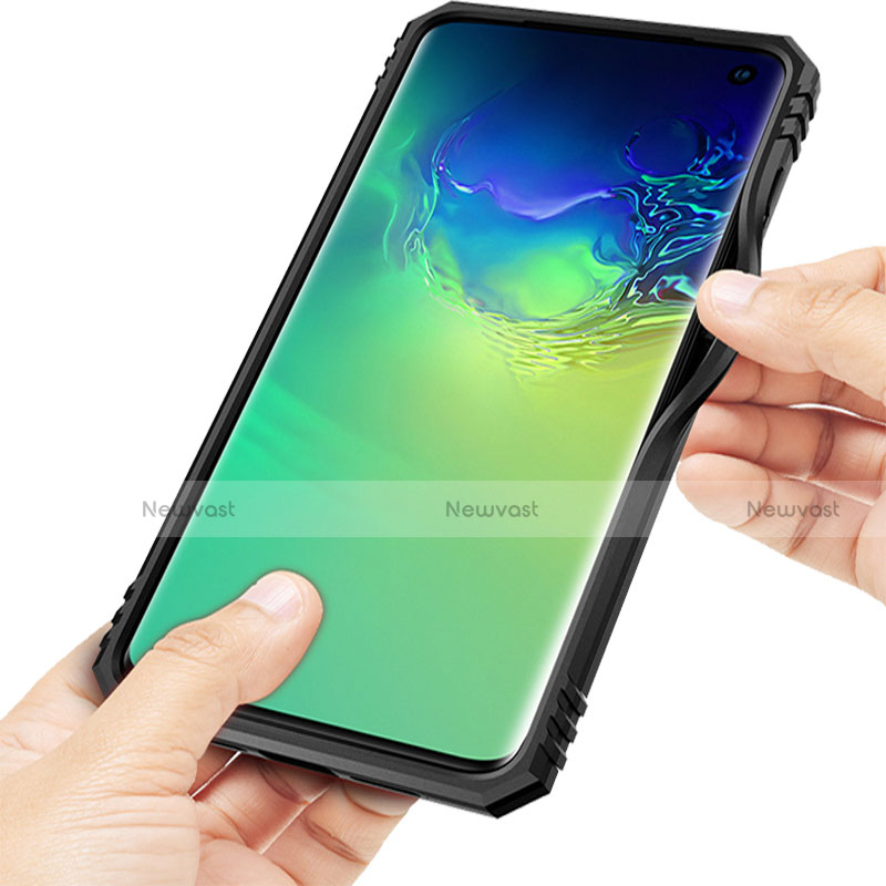 Silicone Matte Finish and Plastic Back Cover Case with Magnetic Finger Ring Stand R01 for Samsung Galaxy S10