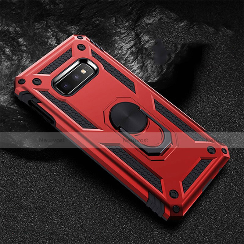Silicone Matte Finish and Plastic Back Cover Case with Magnetic Finger Ring Stand R01 for Samsung Galaxy S10e