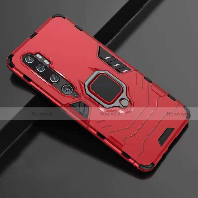 Silicone Matte Finish and Plastic Back Cover Case with Magnetic Finger Ring Stand R01 for Xiaomi Mi Note 10