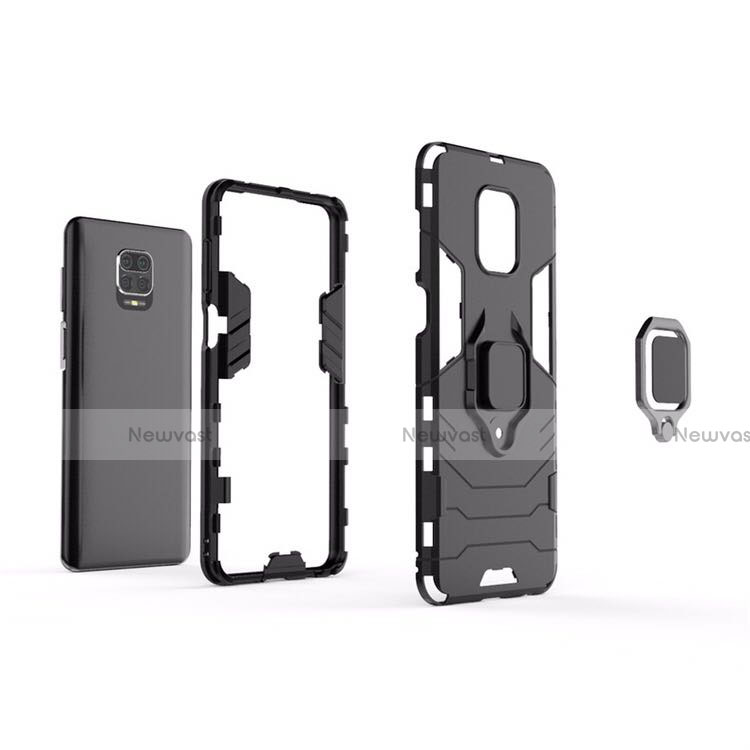 Silicone Matte Finish and Plastic Back Cover Case with Magnetic Finger Ring Stand R01 for Xiaomi Poco M2 Pro