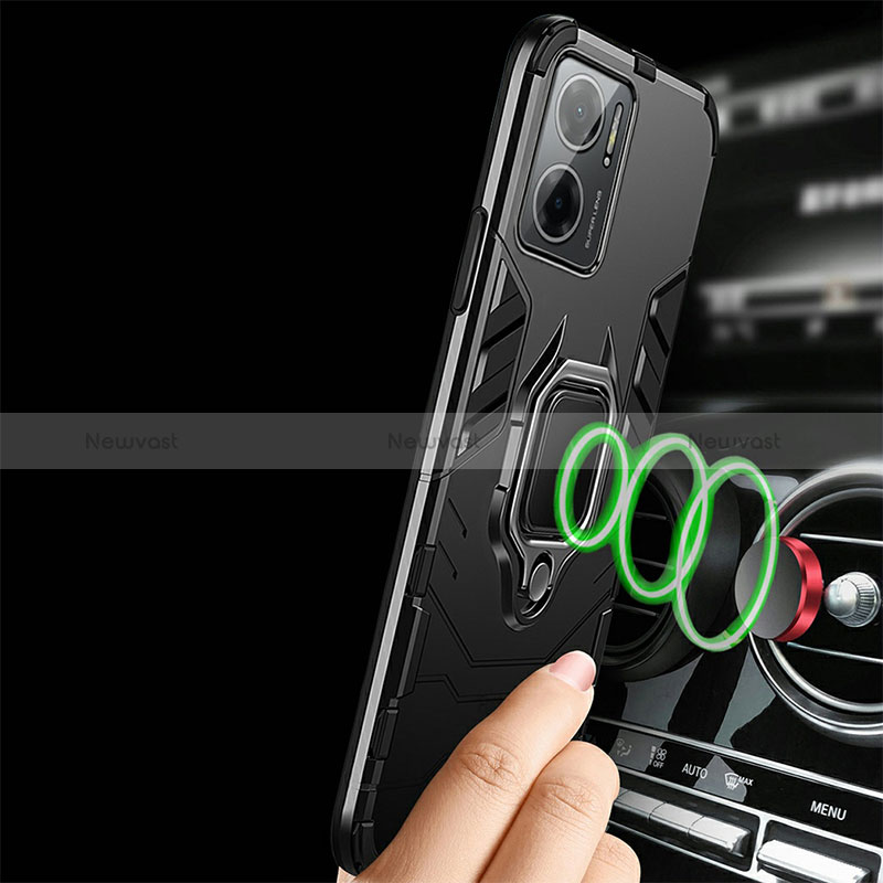 Silicone Matte Finish and Plastic Back Cover Case with Magnetic Finger Ring Stand R01 for Xiaomi Redmi 10 Prime Plus 5G