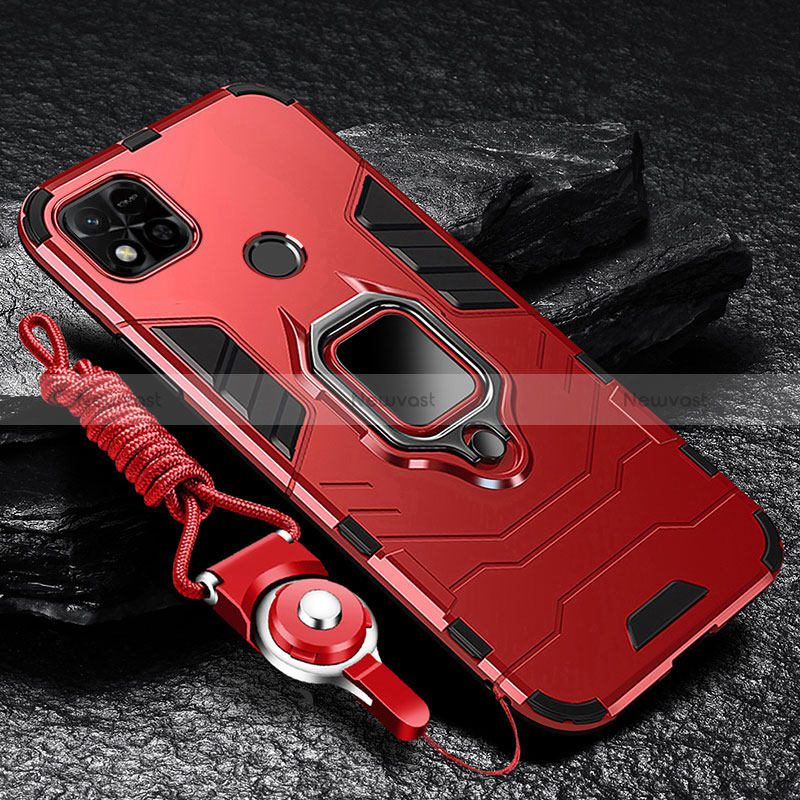 Silicone Matte Finish and Plastic Back Cover Case with Magnetic Finger Ring Stand R01 for Xiaomi Redmi 10A 4G