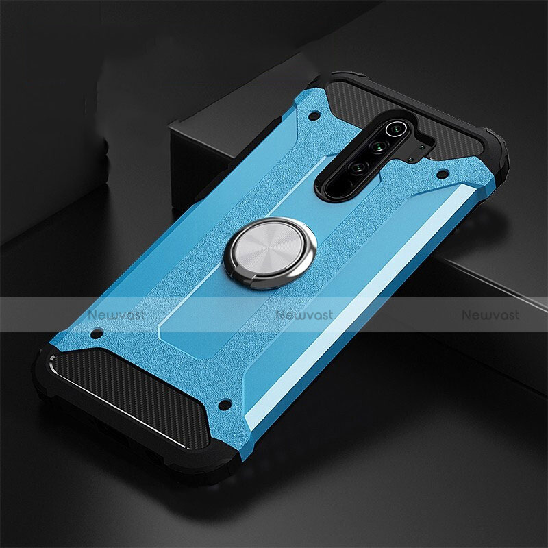 Silicone Matte Finish and Plastic Back Cover Case with Magnetic Finger Ring Stand R01 for Xiaomi Redmi Note 8 Pro