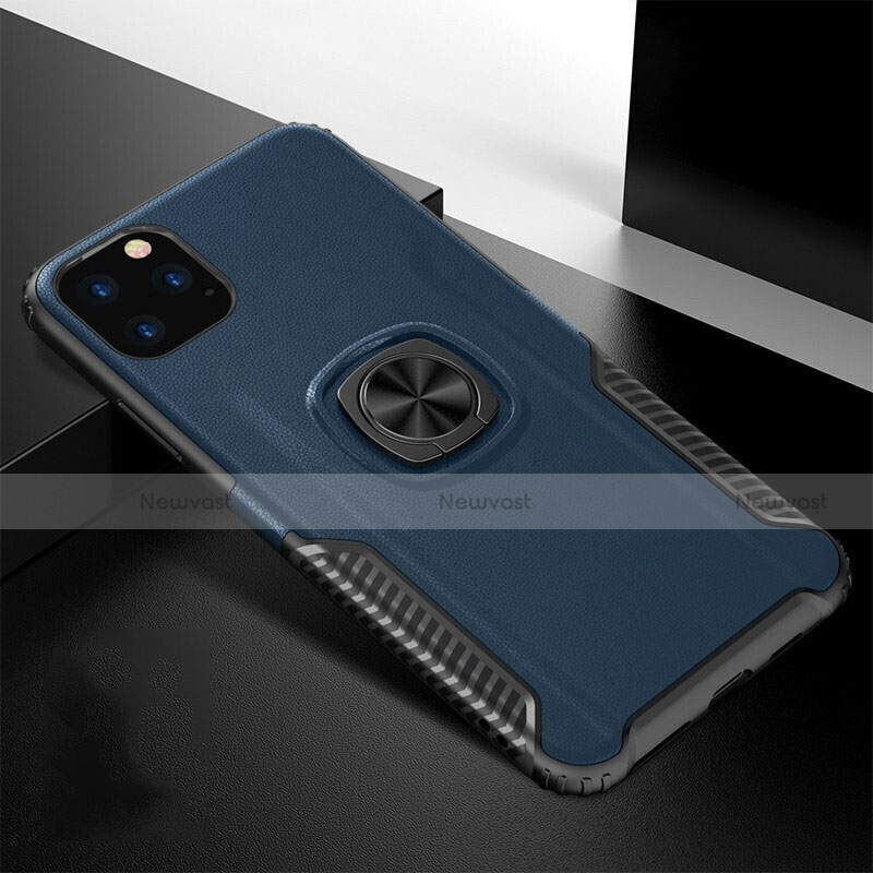 Silicone Matte Finish and Plastic Back Cover Case with Magnetic Finger Ring Stand R02 for Apple iPhone 11 Pro