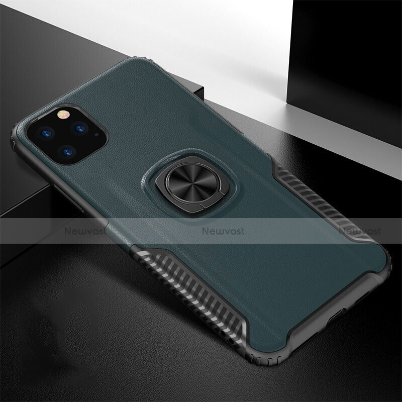 Silicone Matte Finish and Plastic Back Cover Case with Magnetic Finger Ring Stand R02 for Apple iPhone 11 Pro