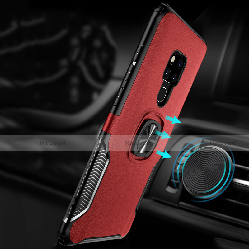 Silicone Matte Finish and Plastic Back Cover Case with Magnetic Finger Ring Stand R02 for Huawei Mate 20 X 5G