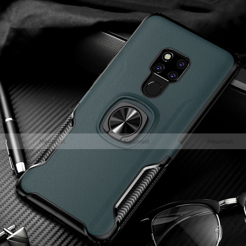 Silicone Matte Finish and Plastic Back Cover Case with Magnetic Finger Ring Stand R02 for Huawei Mate 20 X 5G