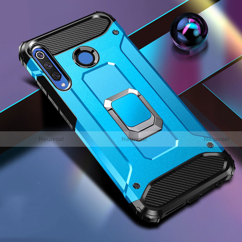 Silicone Matte Finish and Plastic Back Cover Case with Magnetic Finger Ring Stand R02 for Huawei Nova 4e
