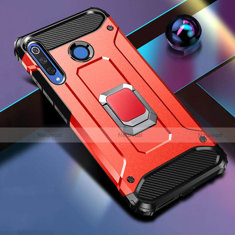 Silicone Matte Finish and Plastic Back Cover Case with Magnetic Finger Ring Stand R02 for Huawei Nova 4e Red