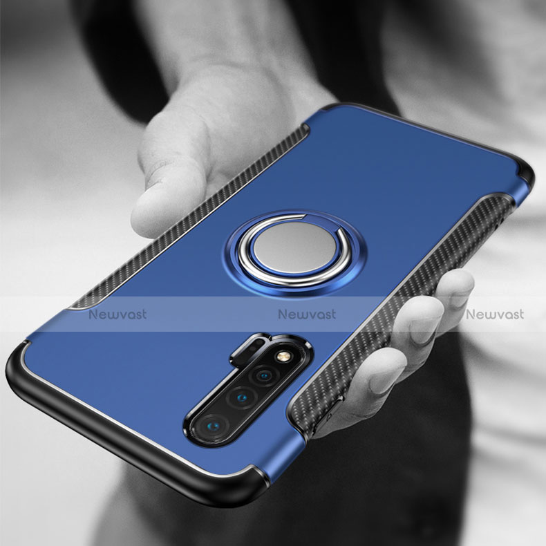Silicone Matte Finish and Plastic Back Cover Case with Magnetic Finger Ring Stand R02 for Huawei Nova 6 5G