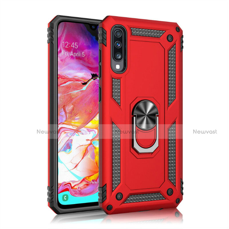 Silicone Matte Finish and Plastic Back Cover Case with Magnetic Finger Ring Stand R02 for Samsung Galaxy A70