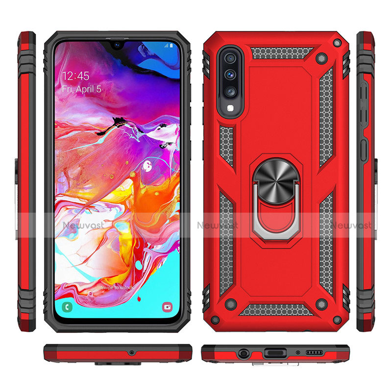 Silicone Matte Finish and Plastic Back Cover Case with Magnetic Finger Ring Stand R02 for Samsung Galaxy A70