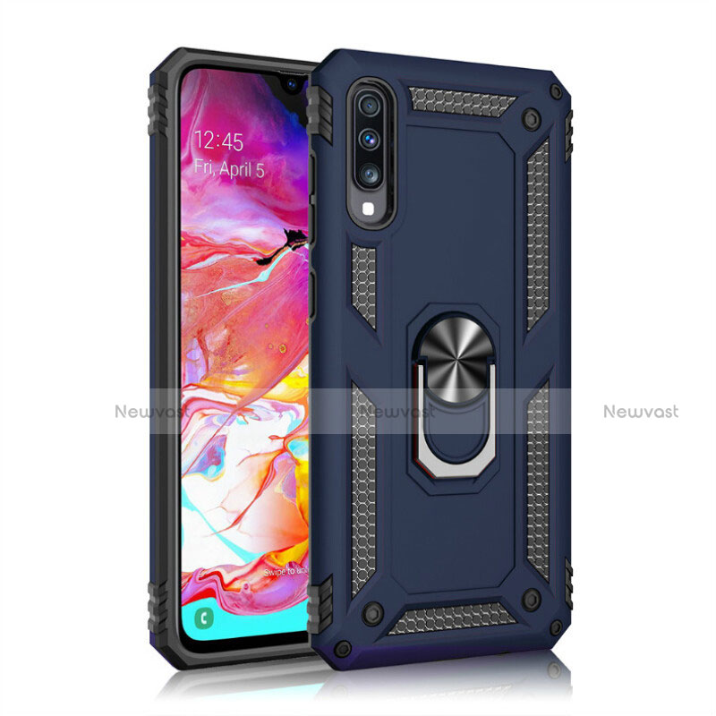 Silicone Matte Finish and Plastic Back Cover Case with Magnetic Finger Ring Stand R02 for Samsung Galaxy A90 5G