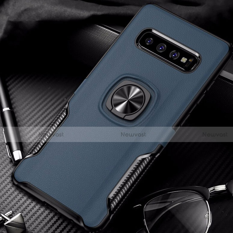 Silicone Matte Finish and Plastic Back Cover Case with Magnetic Finger Ring Stand R02 for Samsung Galaxy S10 5G