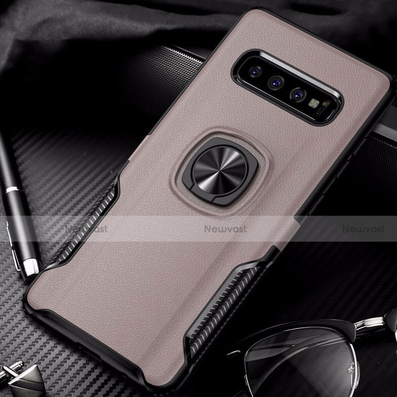 Silicone Matte Finish and Plastic Back Cover Case with Magnetic Finger Ring Stand R02 for Samsung Galaxy S10