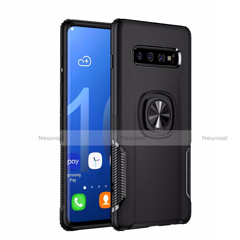 Silicone Matte Finish and Plastic Back Cover Case with Magnetic Finger Ring Stand R02 for Samsung Galaxy S10