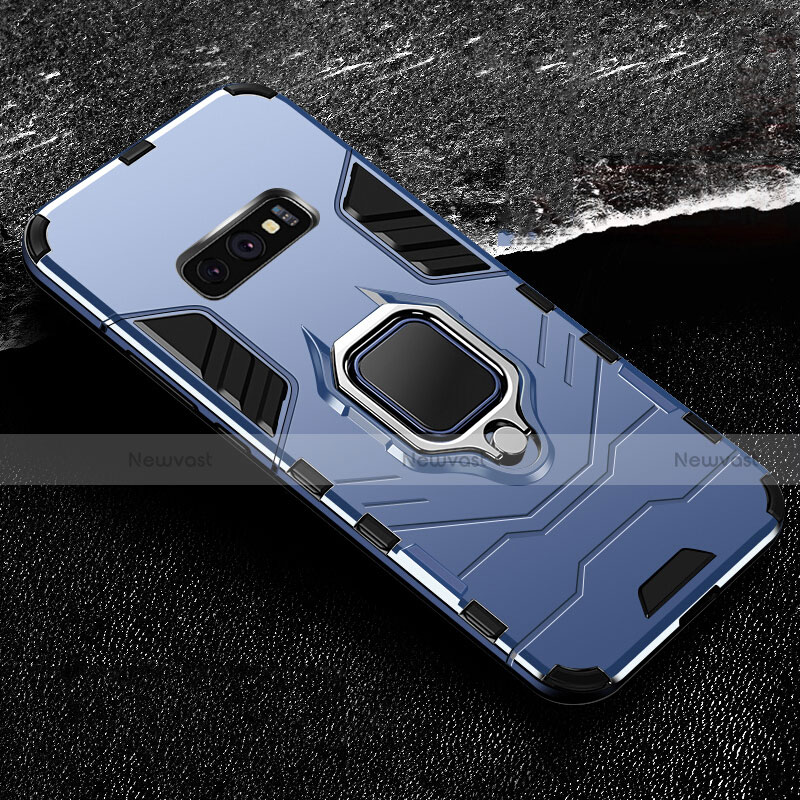 Silicone Matte Finish and Plastic Back Cover Case with Magnetic Finger Ring Stand R02 for Samsung Galaxy S10e