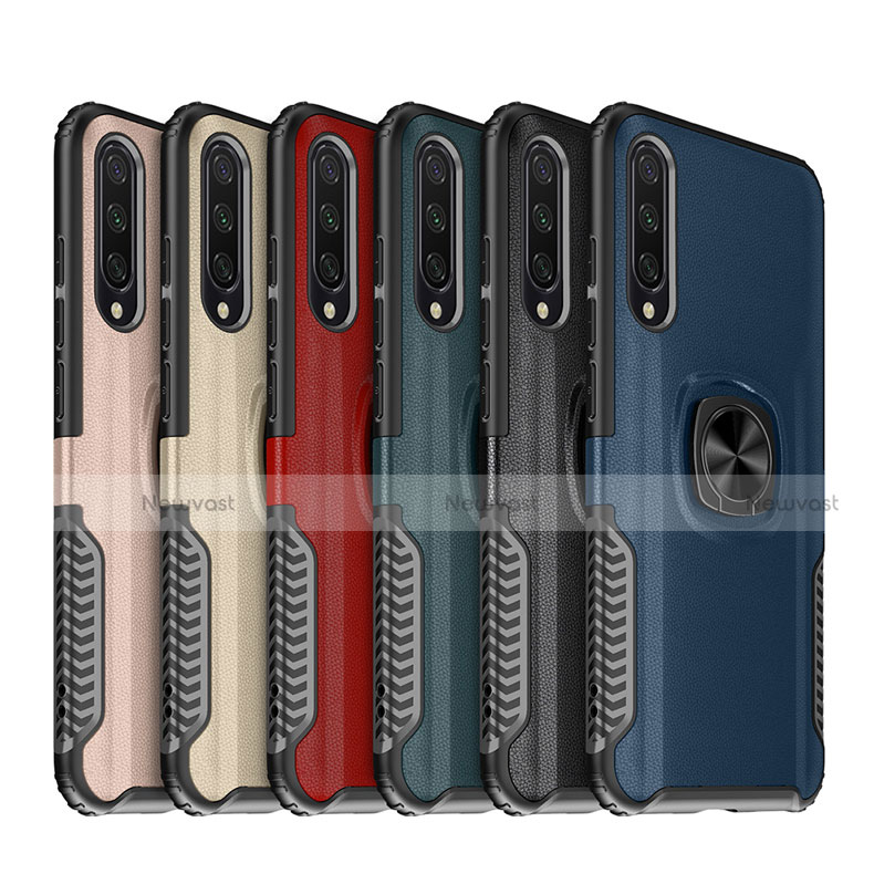 Silicone Matte Finish and Plastic Back Cover Case with Magnetic Finger Ring Stand R02 for Xiaomi Mi A3