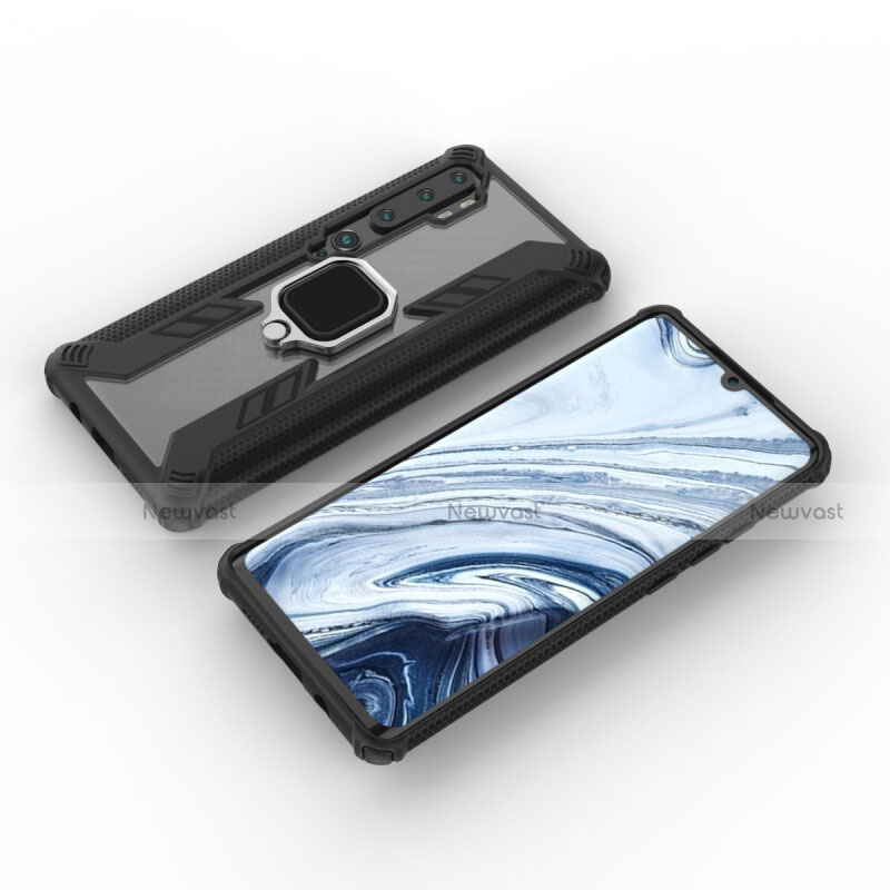 Silicone Matte Finish and Plastic Back Cover Case with Magnetic Finger Ring Stand R02 for Xiaomi Mi Note 10 Pro