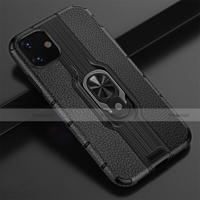 Silicone Matte Finish and Plastic Back Cover Case with Magnetic Finger Ring Stand R03 for Apple iPhone 11