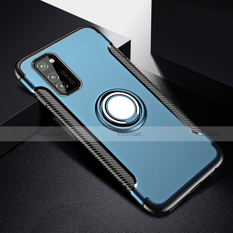 Silicone Matte Finish and Plastic Back Cover Case with Magnetic Finger Ring Stand R03 for Huawei Honor View 30 Pro 5G