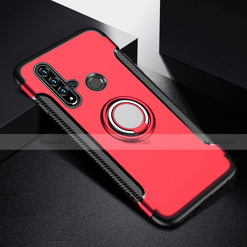 Silicone Matte Finish and Plastic Back Cover Case with Magnetic Finger Ring Stand R03 for Huawei Nova 5i
