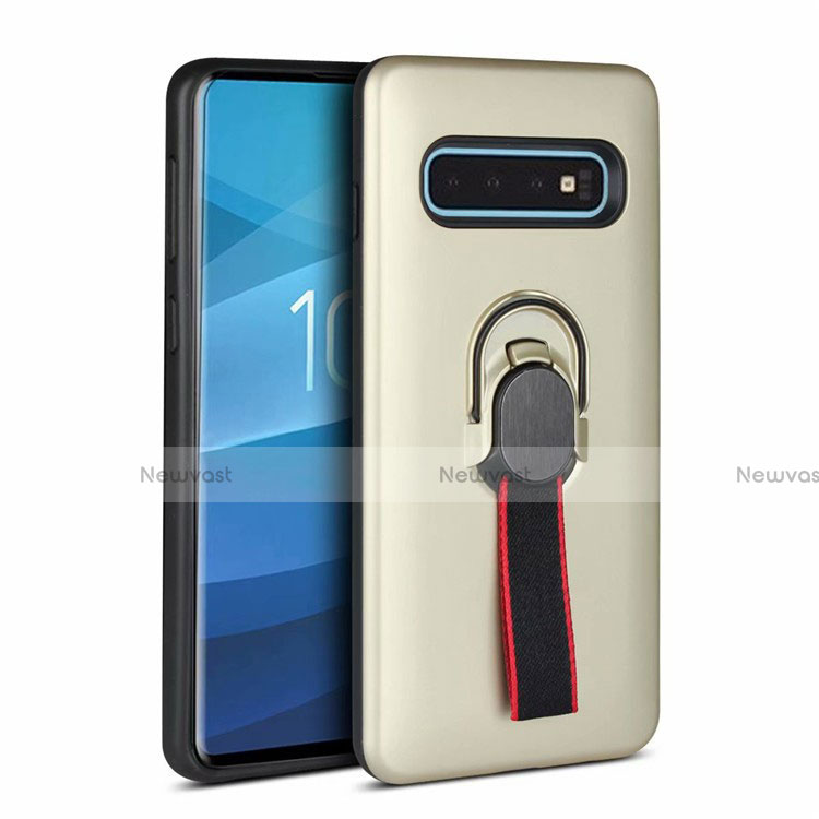 Silicone Matte Finish and Plastic Back Cover Case with Magnetic Finger Ring Stand R03 for Samsung Galaxy S10